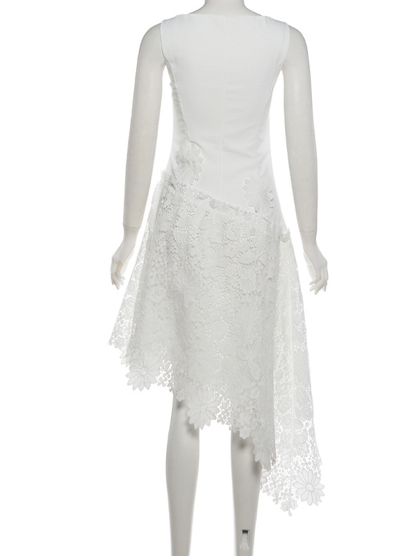 TWOTWINSTYLE Square Neckline Asymmetrical Hem Spliced Lace Design Dress