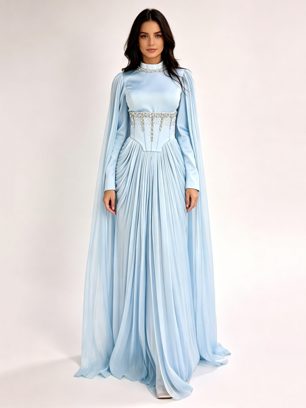 TWOTWINSTYLE Stand Collar Long Sleeve Patchwork Diamond Design Dress
