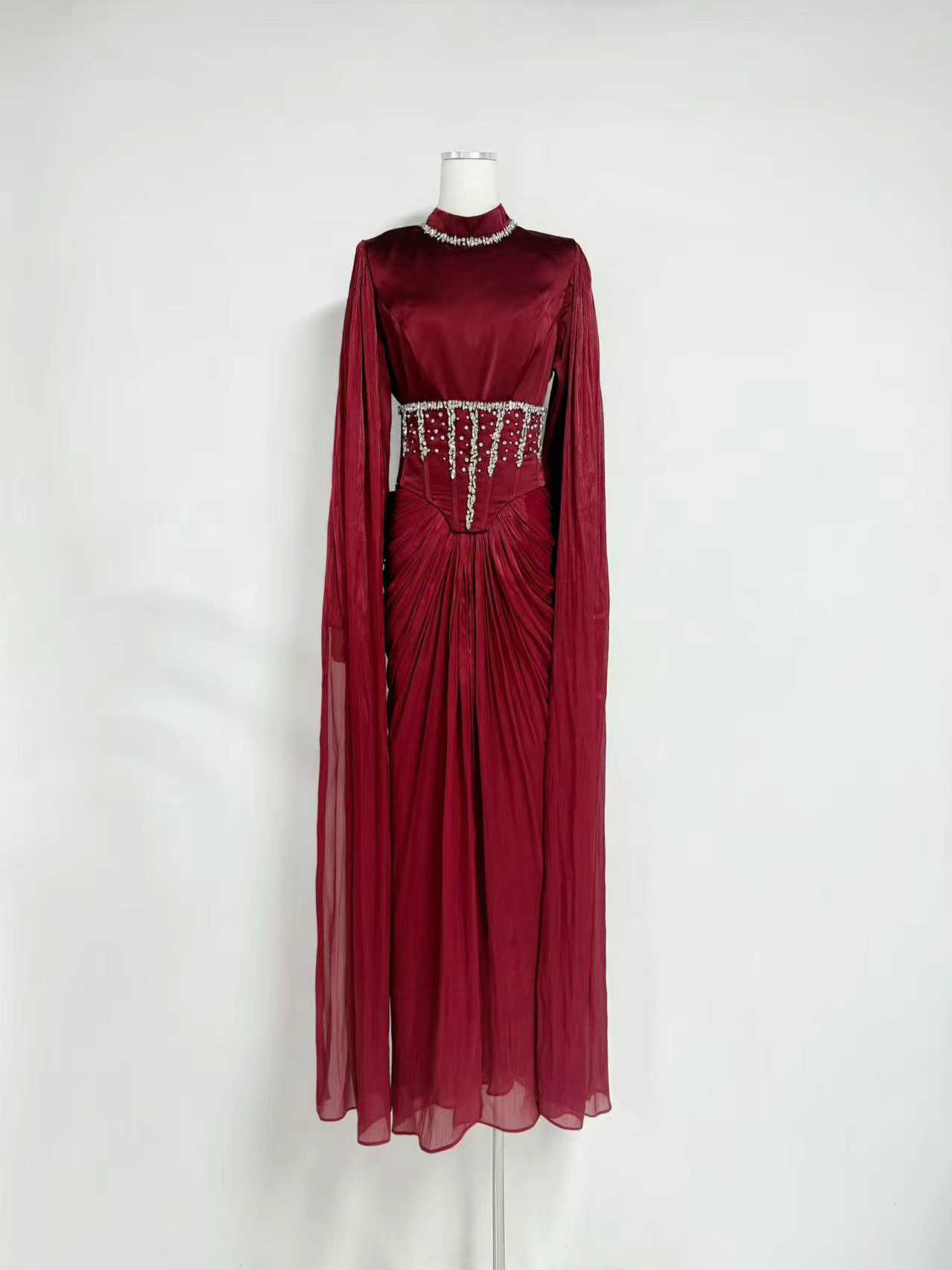 TWOTWINSTYLE Stand Collar Long Sleeve Patchwork Diamond Design Dress