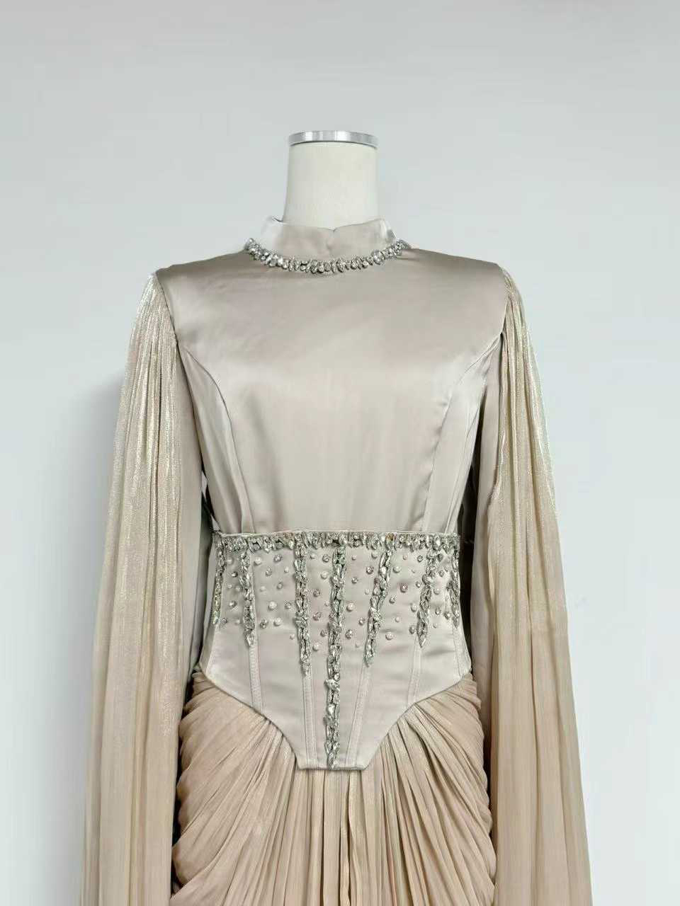 TWOTWINSTYLE Stand Collar Long Sleeve Patchwork Diamond Design Dress