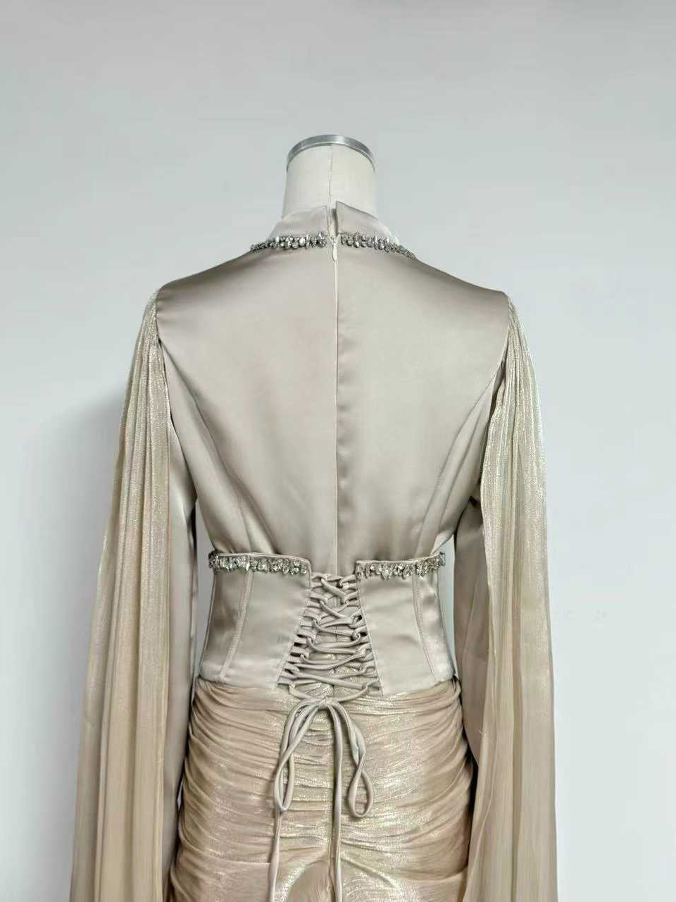 TWOTWINSTYLE Stand Collar Long Sleeve Patchwork Diamond Design Dress