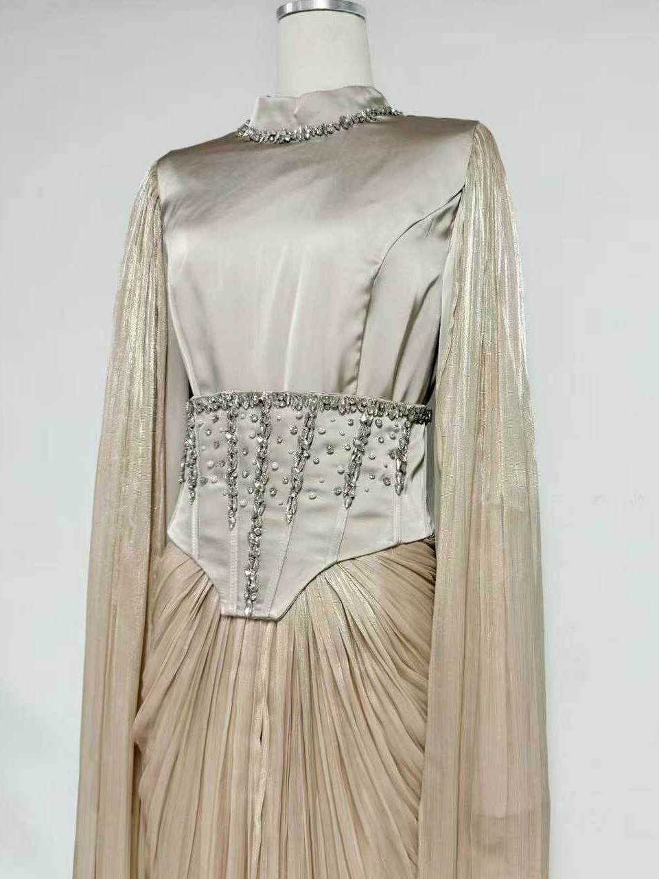 TWOTWINSTYLE Stand Collar Long Sleeve Patchwork Diamond Design Dress