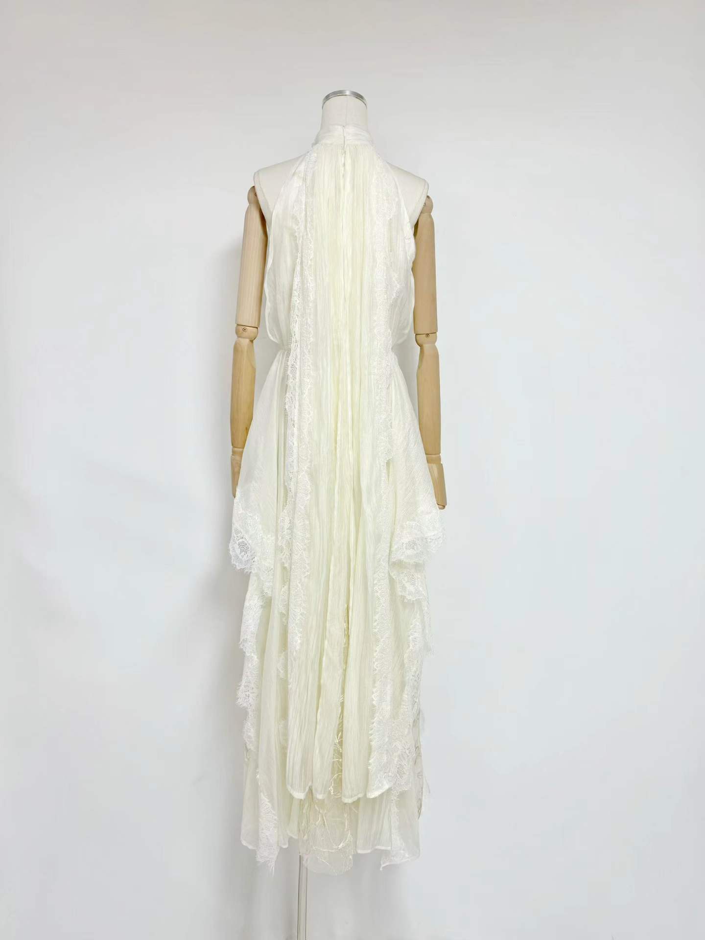 TWOTWINSTYLE Stand Collar Off Shoulder Tunic Spliced Lace Elegant Dress