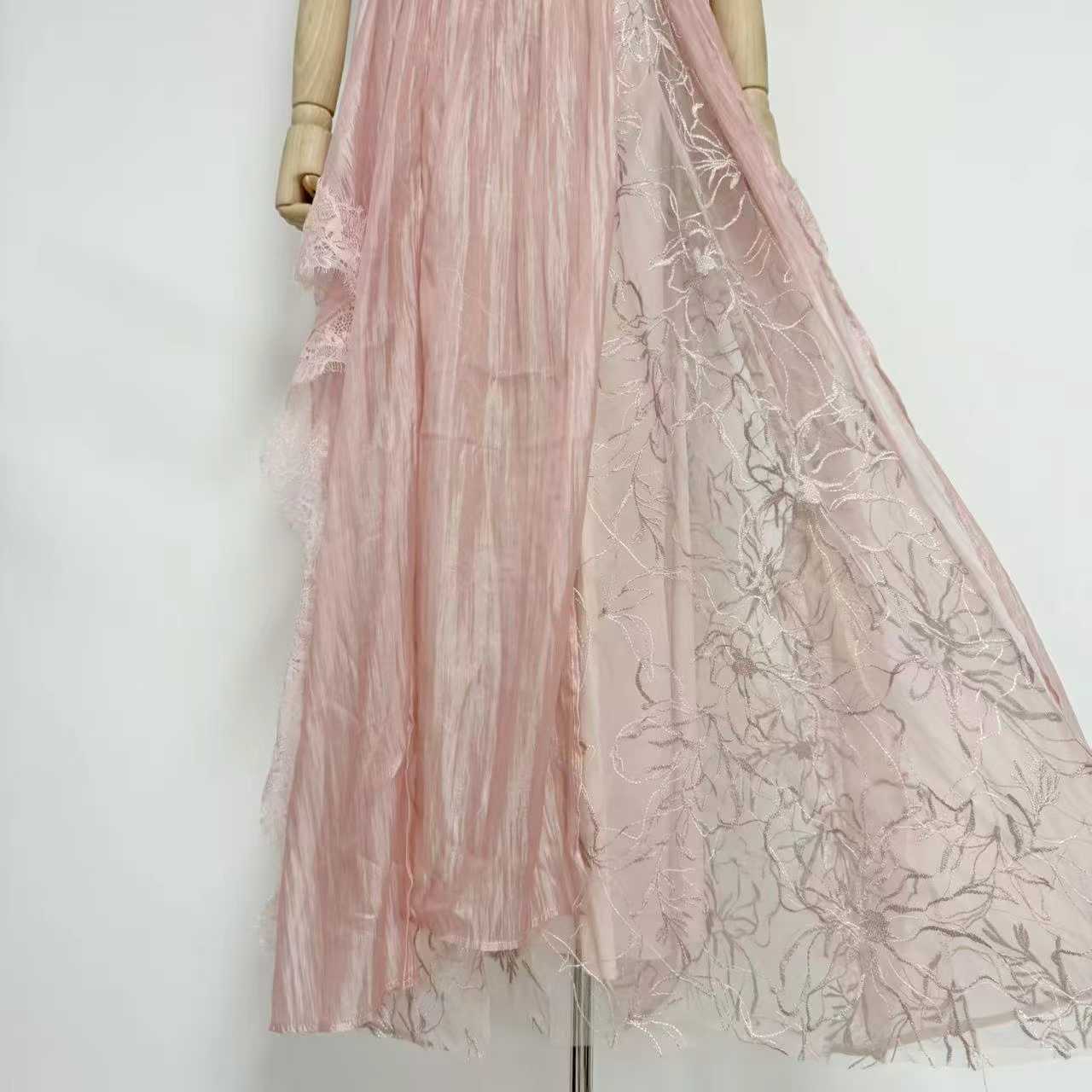 TWOTWINSTYLE Stand Collar Off Shoulder Tunic Spliced Lace Elegant Dress