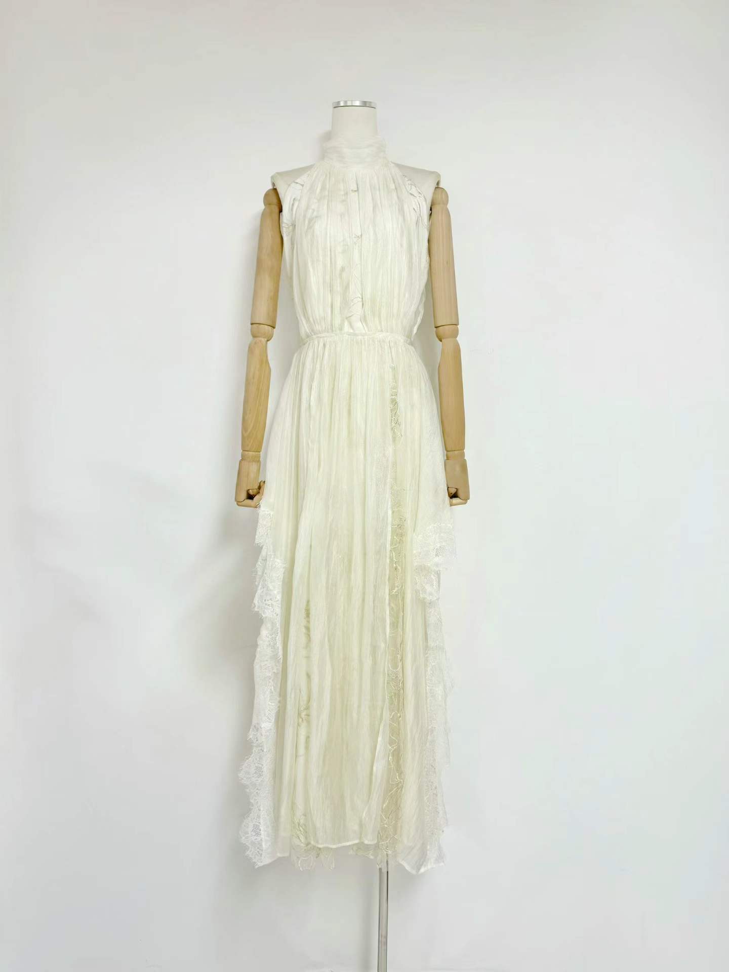 TWOTWINSTYLE Stand Collar Off Shoulder Tunic Spliced Lace Elegant Dress