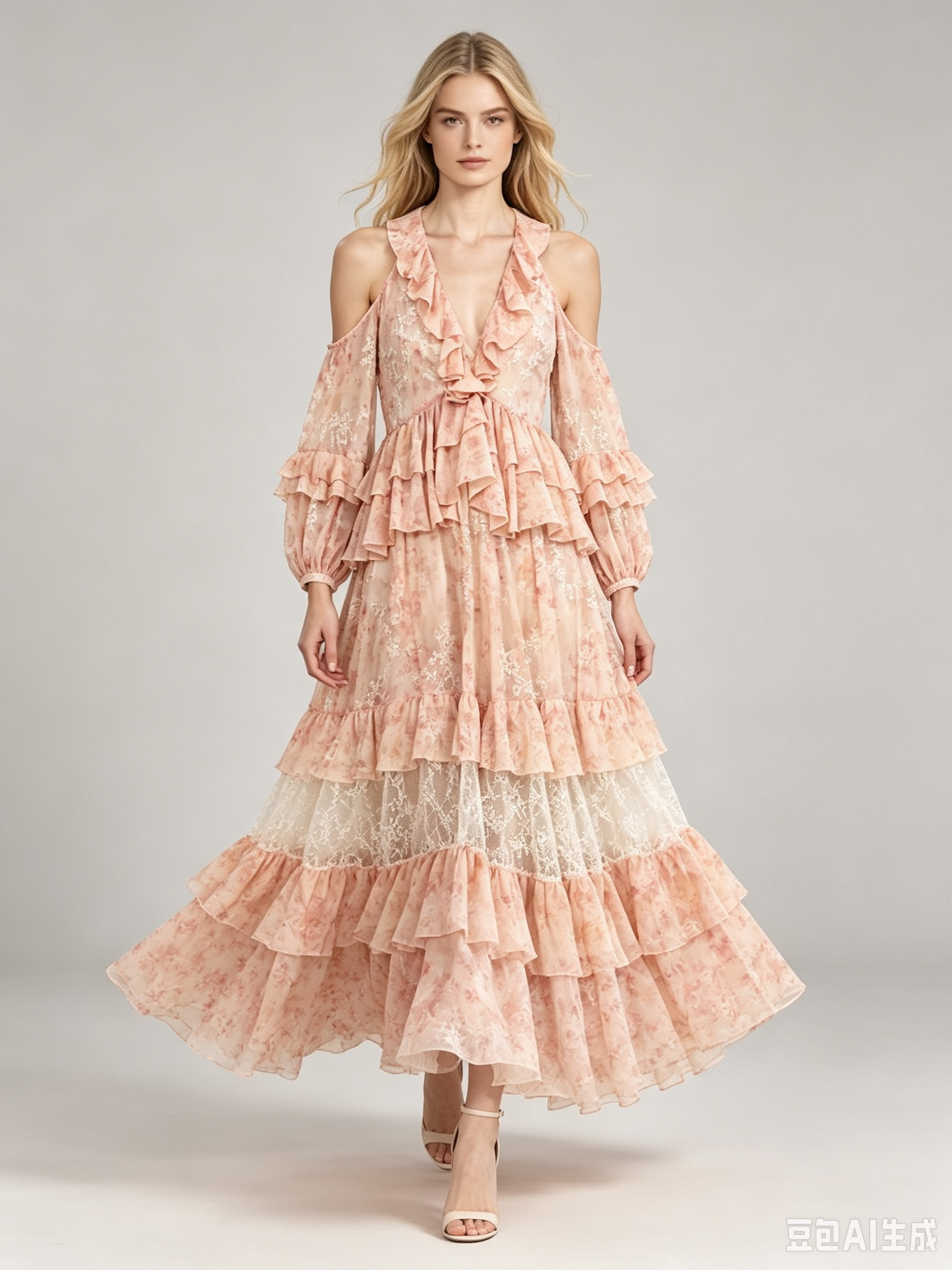 TWOTWINSTYLE Off Shoulder Patchwork Lace Ruffles Sexy Dress