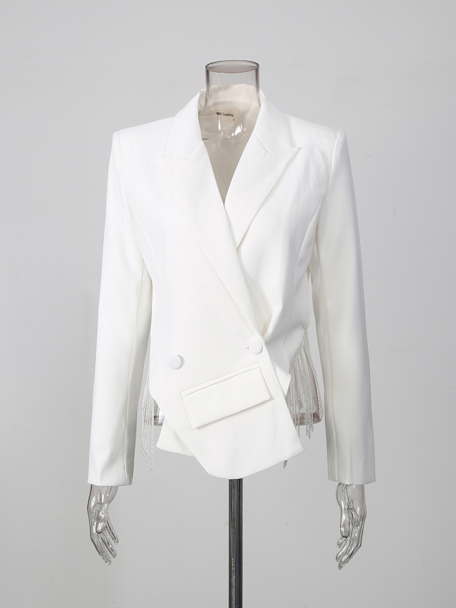 TWOTWINSTYLE Solid Lapel Patchwork Tassel Pocket Temperament Jacket