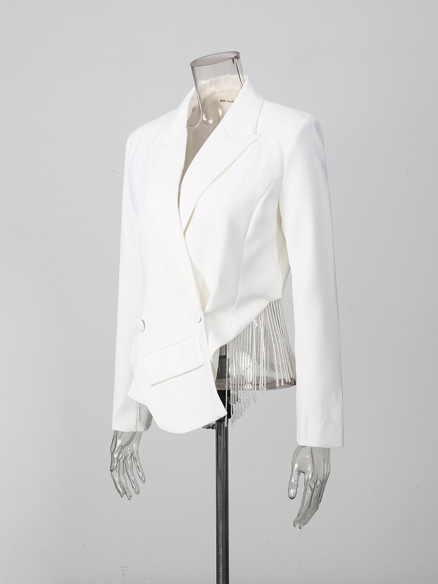TWOTWINSTYLE Solid Lapel Patchwork Tassel Pocket Temperament Jacket