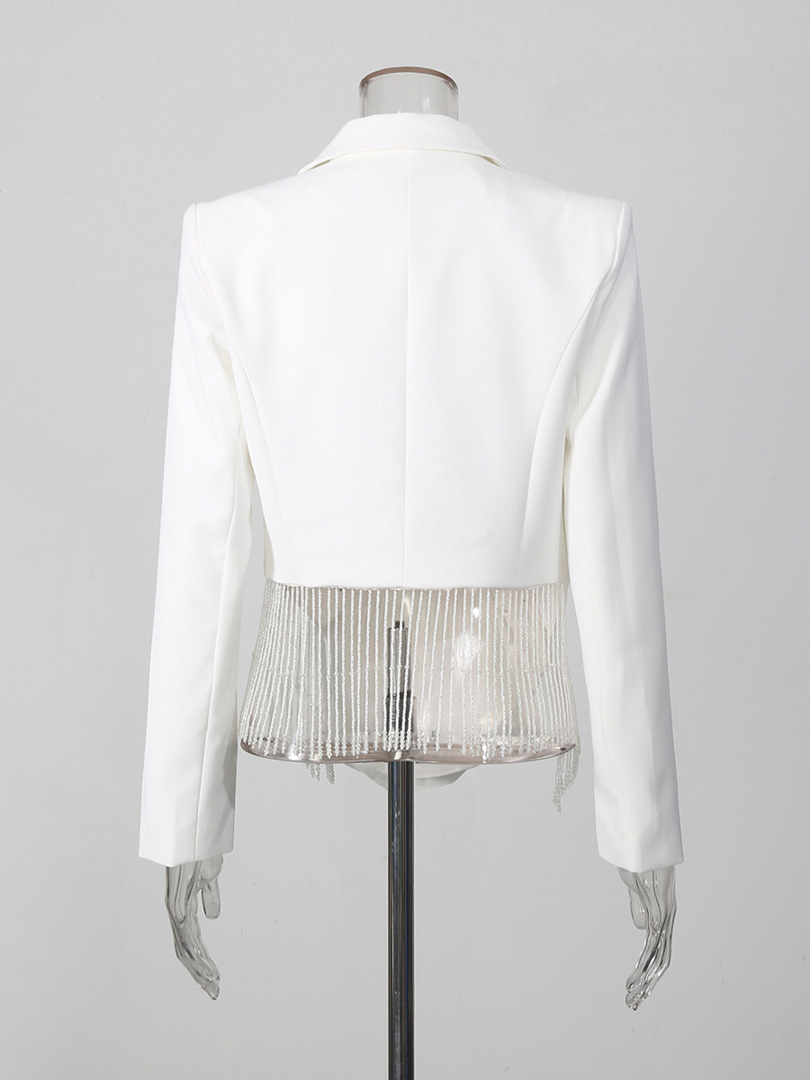 TWOTWINSTYLE Solid Lapel Patchwork Tassel Pocket Temperament Jacket