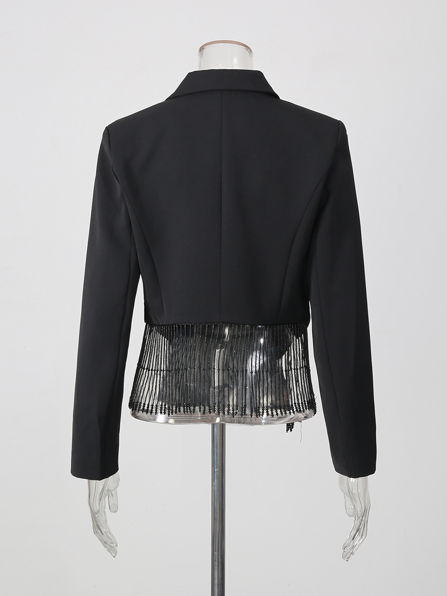 TWOTWINSTYLE Solid Lapel Patchwork Tassel Pocket Temperament Jacket