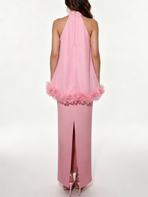 TWOTWINSTYLE Solid Stand Collar Spliced Ruffles Sophisticated Dress
