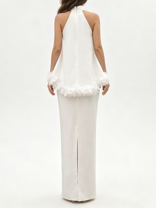 TWOTWINSTYLE Solid Stand Collar Spliced Ruffles Sophisticated Dress