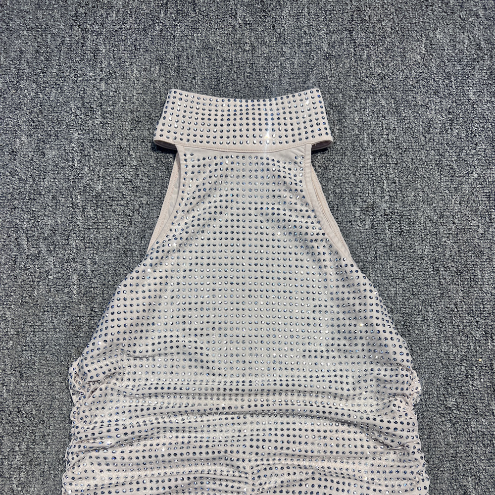 TWOTWINSTYLE Stand Collar Backless Spliced Diamond Elegant Dress