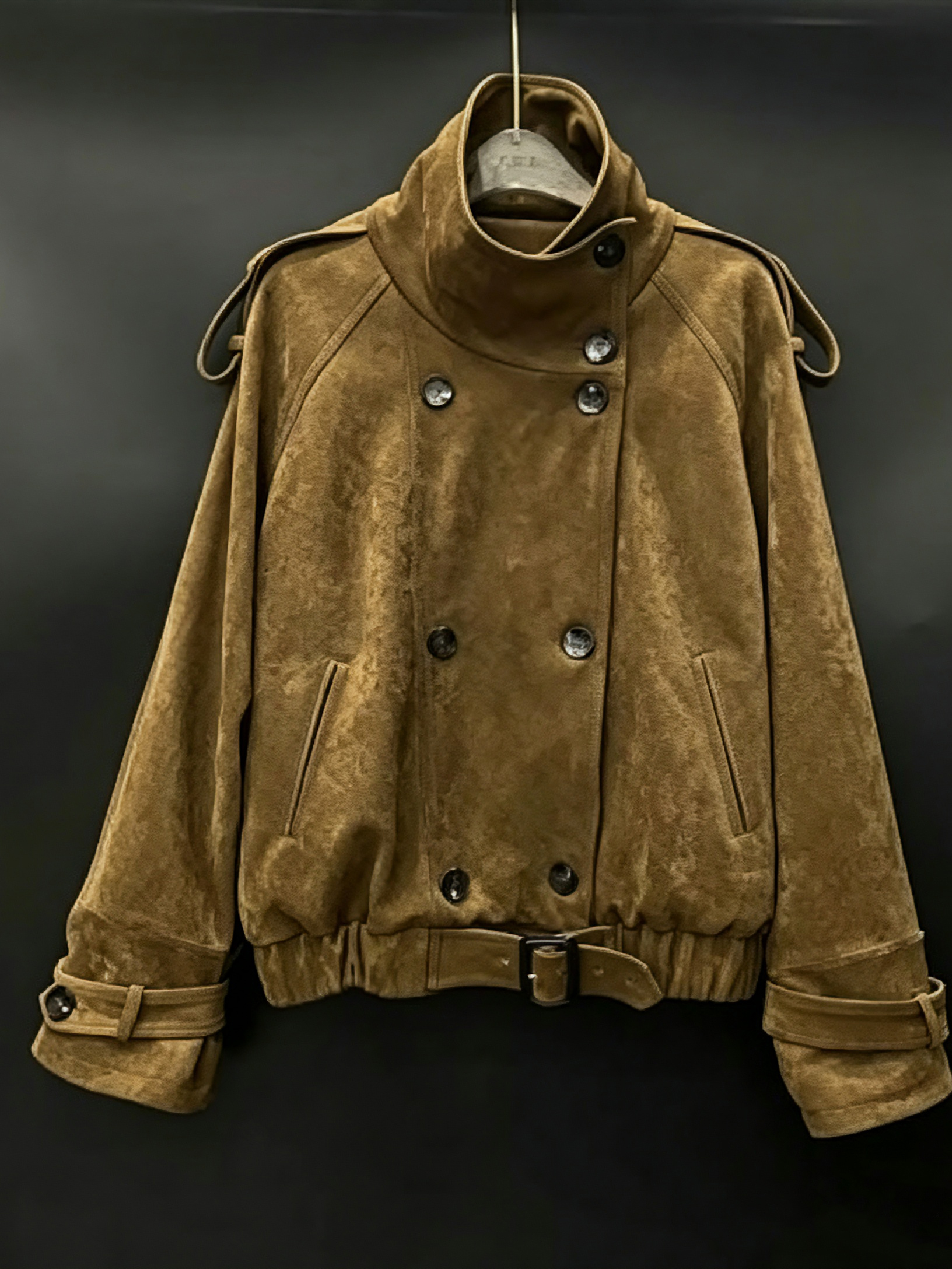 TWOTWINSTYLE Stand Collar Patchwork Double Breasted Vintage Jacket