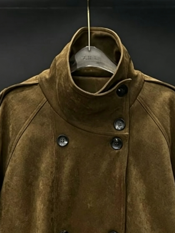 TWOTWINSTYLE Stand Collar Patchwork Double Breasted Vintage Jacket