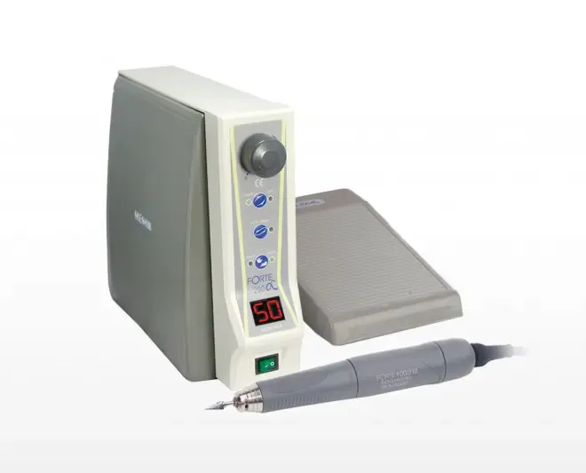 Saeshin Forte 200 alpha brushless micromotor system with foot pedal for dental and nail labs.