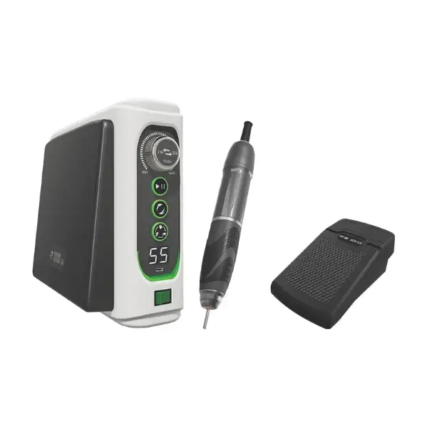 PRIME SENSE A9 brushless micromotor drill system featuring a digital control console, handpiece, and foot pedal.
