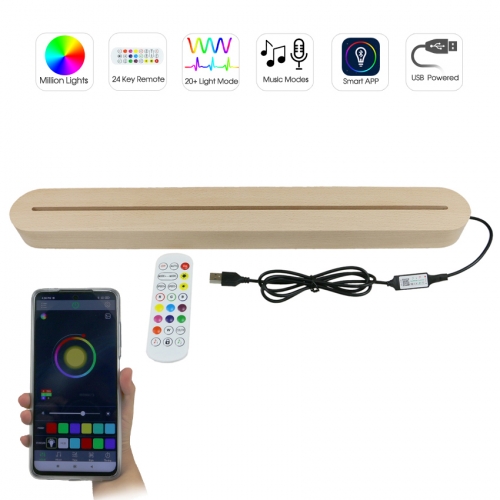 Oval Long Wood LED Lamp Base RGB Lights Remote APP USB Powered TDL-WZ