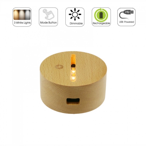 Rechargeable Round Wood LED Lamp Base Warm White Pure White Light TDL-M1