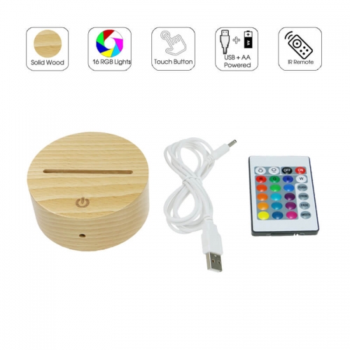 Wood Lamp Base 16 RGB Lights 24 Key IR Remote TDL-WR1