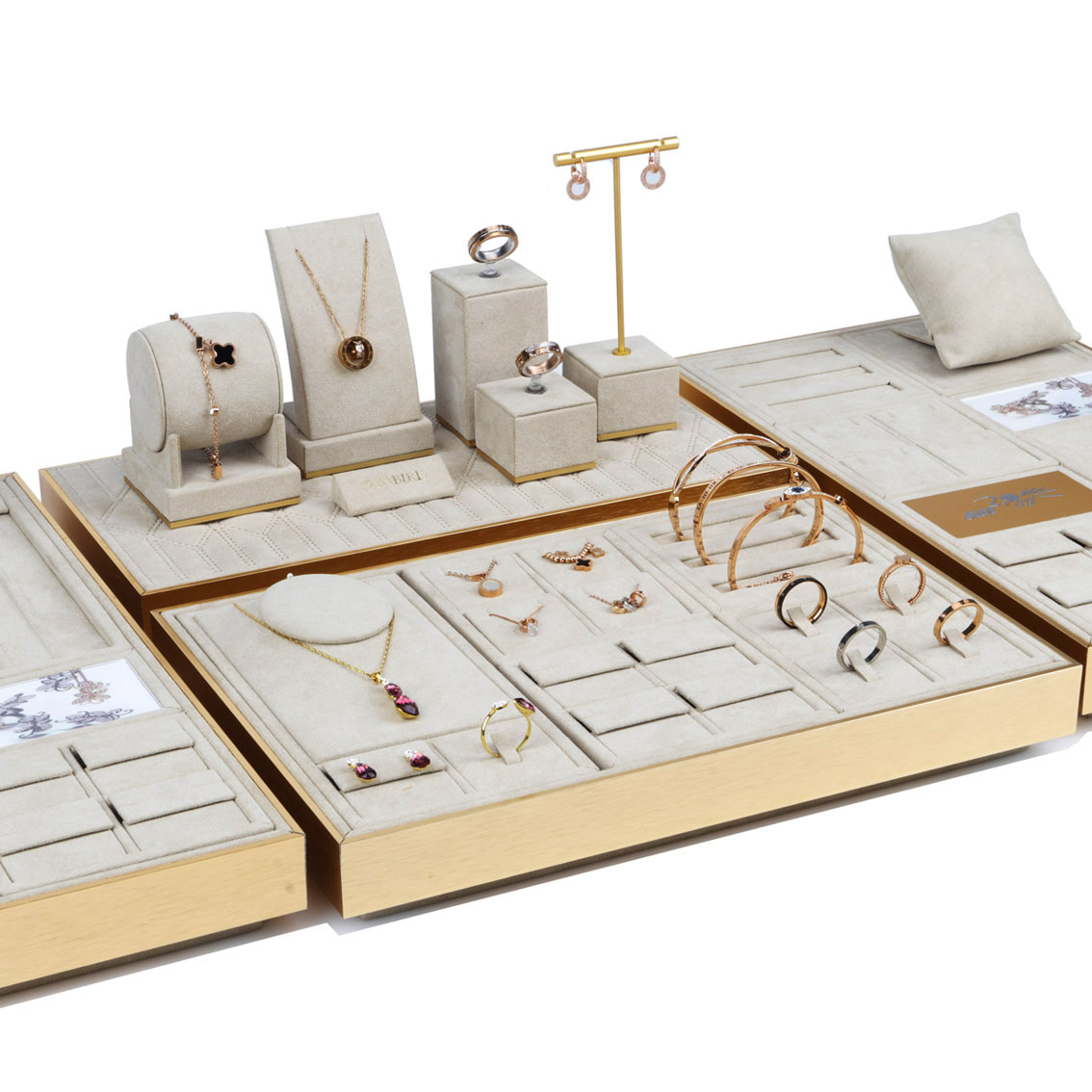 PG20008 New Product Beige Jewelry Counter Display Tray And Storage