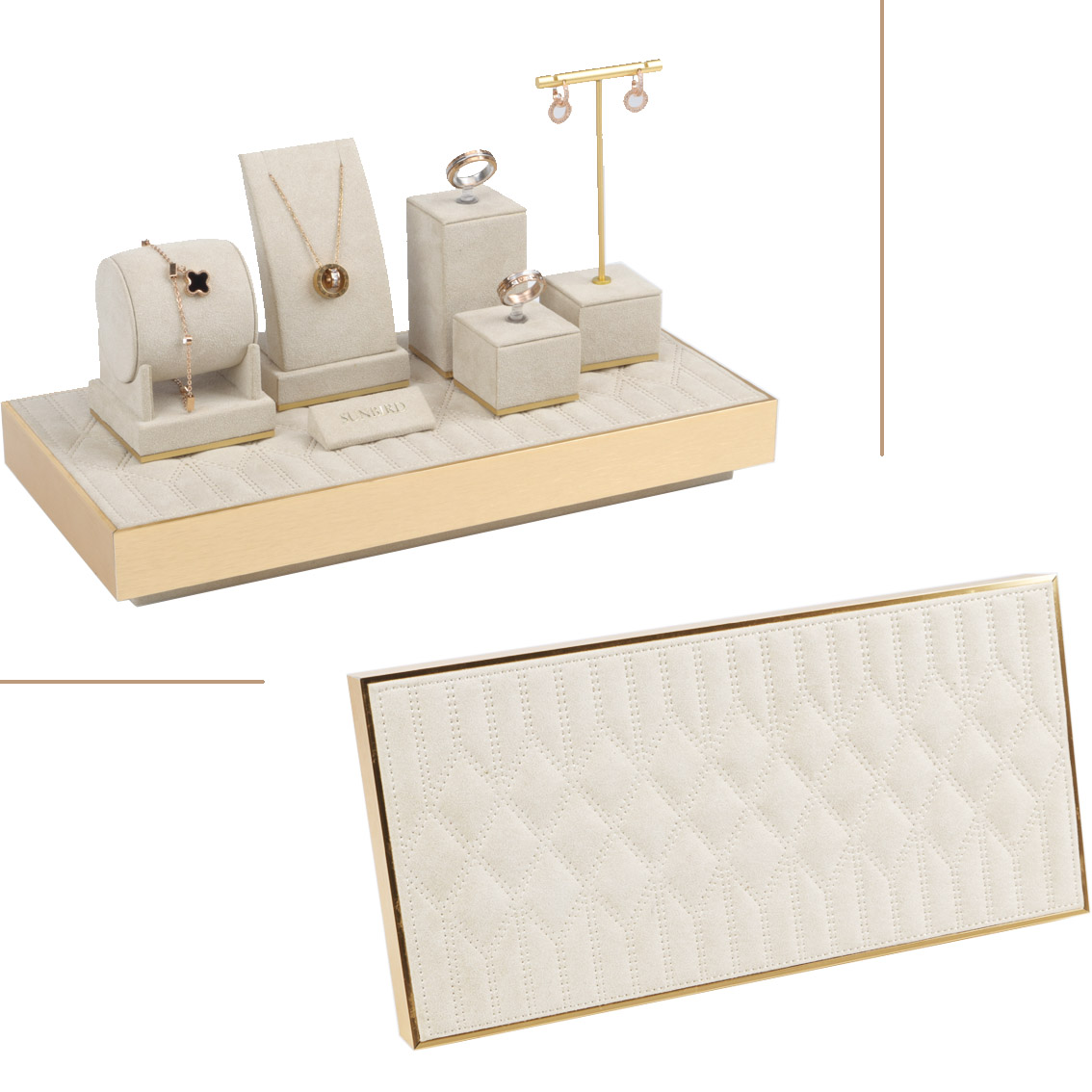 PG20008 New Product Beige Jewelry Counter Display Tray And Storage