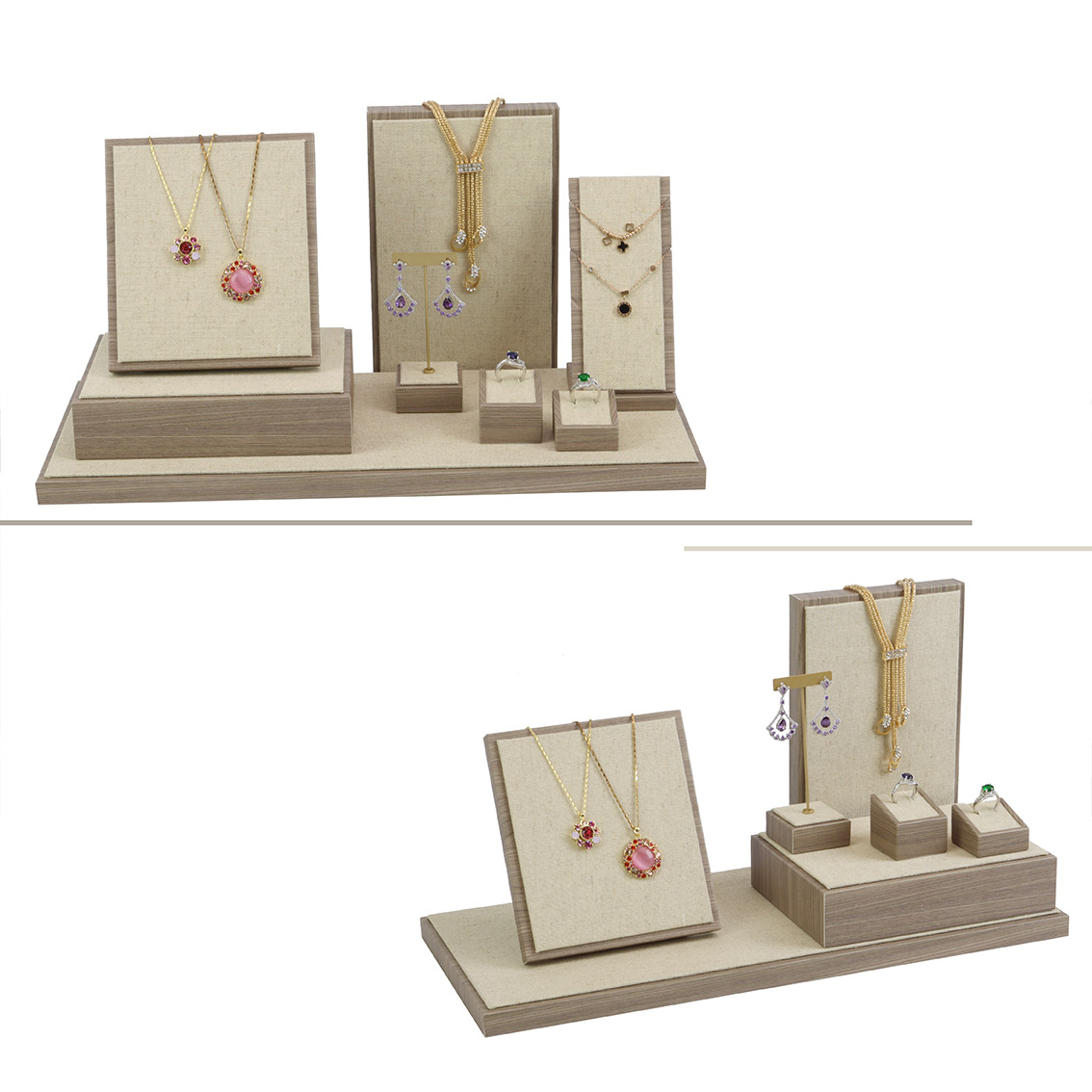 PG20001 Luxury Lacquer Wood Veneer Jewelry Display For Counter Showcase