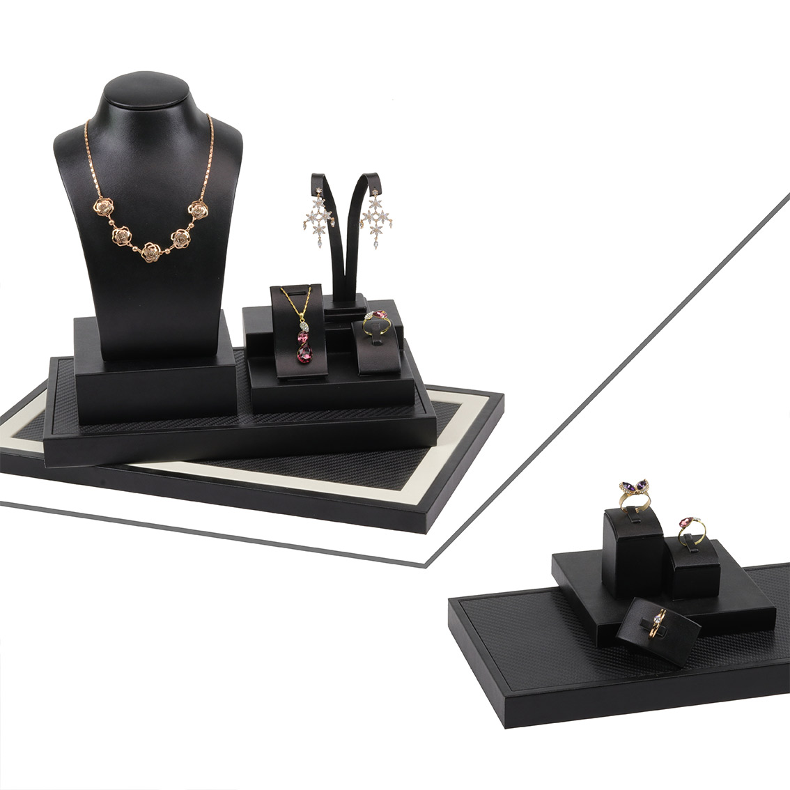 PC20001 China Factory MDF Board Jewelry Store Window Cases Necklace Ring Bracelet Jewellery Set Display