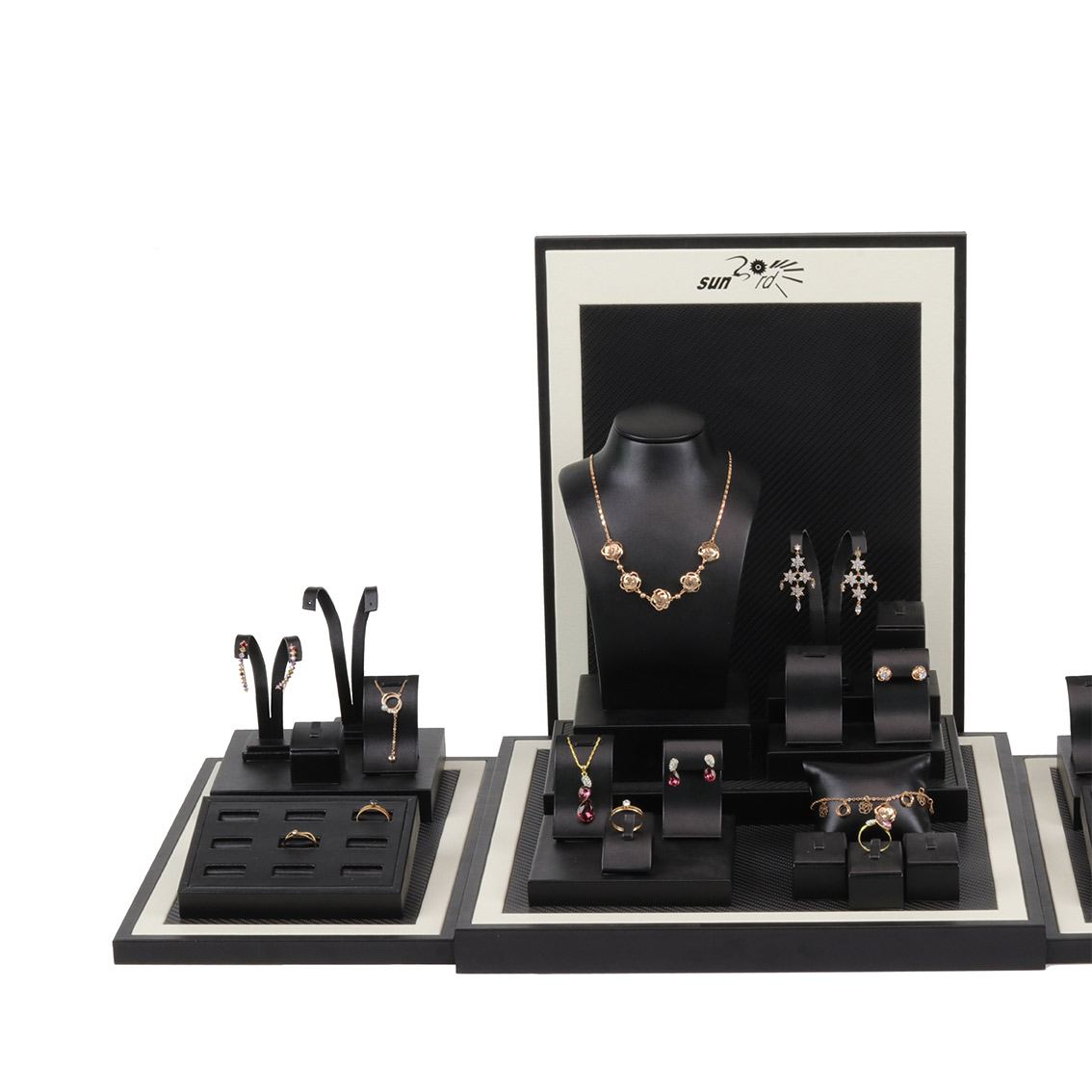 PC20001 China Factory MDF Board Jewelry Store Window Cases Necklace Ring Bracelet Jewellery Set Display