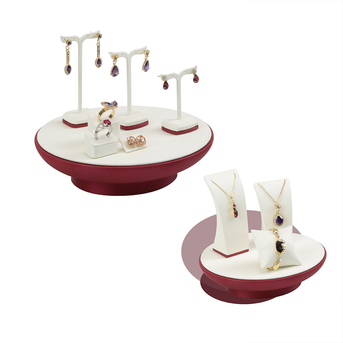 PC20007 Deluxe Off-White With Red Trim Faux Leather Jewelry Display Set