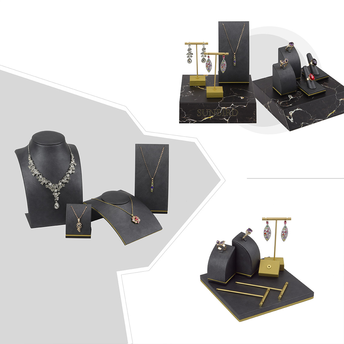 PG19003A Top Notch Metallic PU Leather Tailor Made Modern Jewelry Display Stand