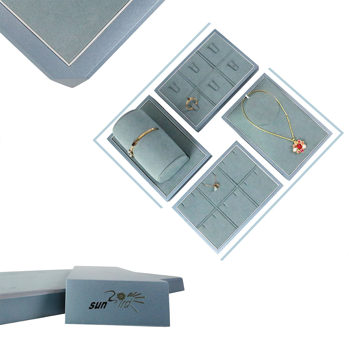 PG20010 Wholesale Sky Blue Lacquer Jewelry Display With Custom Logo For Shop Counter