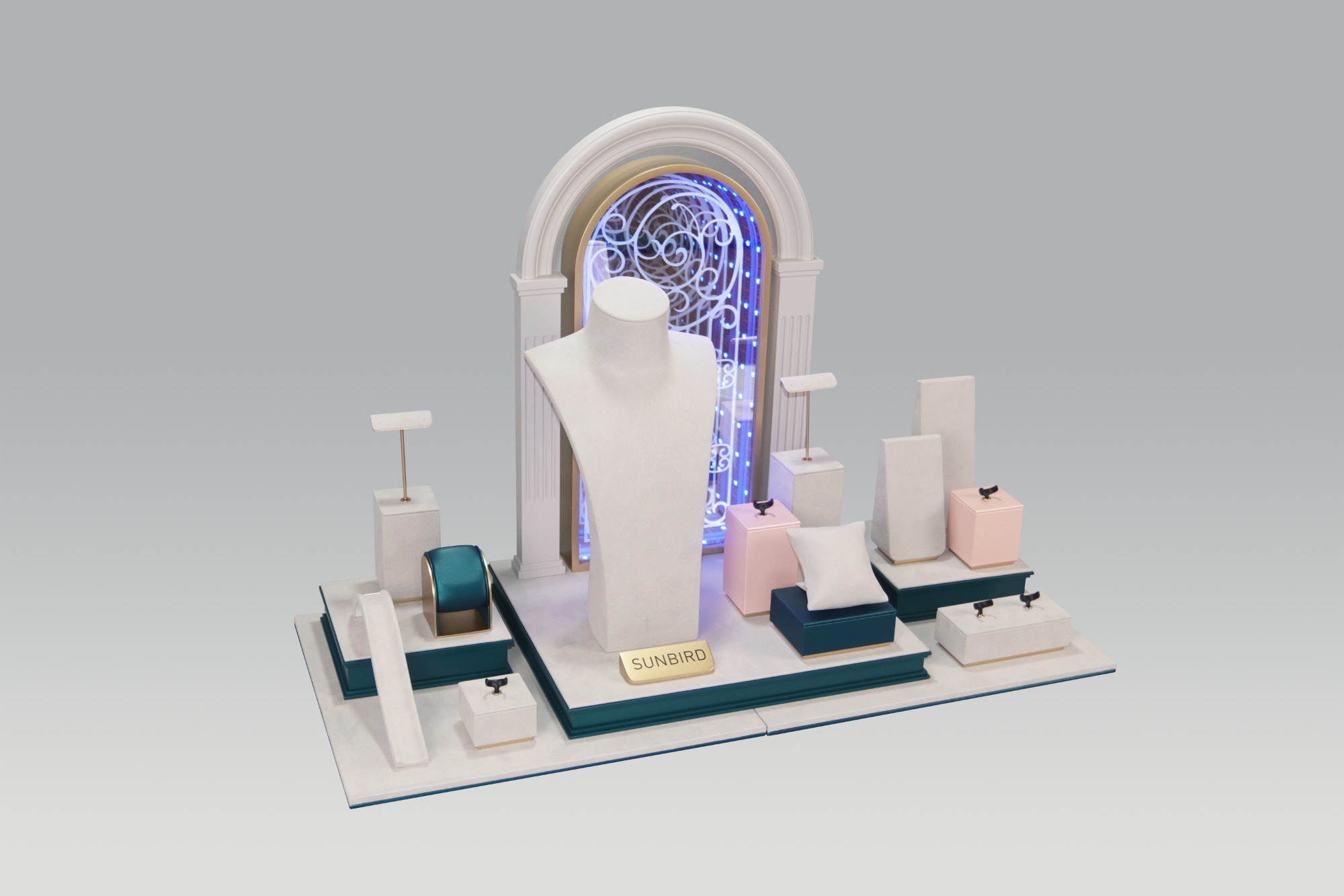 PC25019 2025 Jewelry Display Factory Electric 3D perspective Backwall Jewelry Set Display