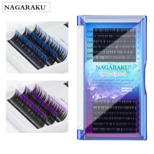 NAGARAKU Ombre Color Purple blue Gradient color Individual eyelashes 0.07C eyelash extensions Premium faux soft mink 8-12mm