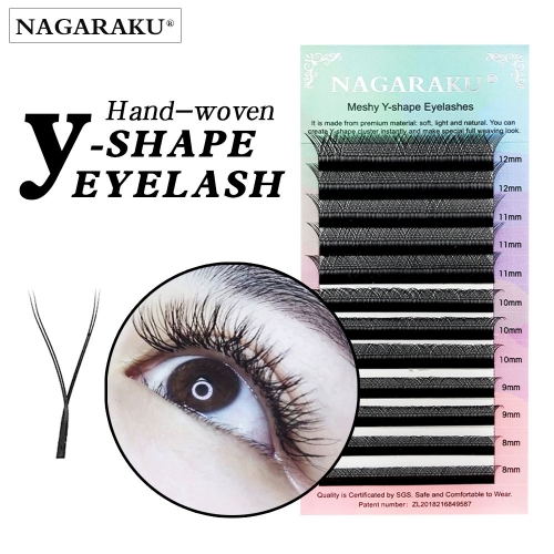 NAGARAKU YY Shape Hand Woven Premium Soft Light Natural Eyelashes Extension 2D Y Shape Lashes Black Brown Purple Blue Color YY Lashes