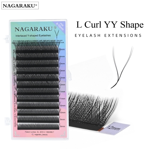 NAGARAKU YY Shape L LU（M）Curl Eyelash Extension Hand Woven Premium Soft Light Natural Lashes Makeup Mesh Net Cross Eyelashes