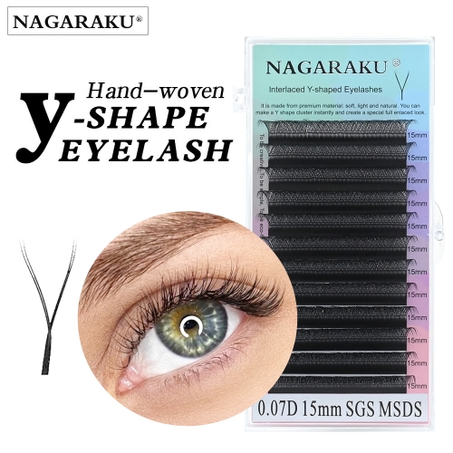 NAGARAKU YY Eyelash Extension Interlaced Y-Shaped Eyelashes 12 Lines Matte Black Natural Lashes