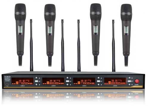 Bolymic 8400 4 Channels UHF Professional Wireless Microphone System 4 SKM9000 Dynamic Handheld Microphones Black