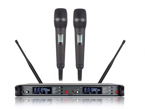 Bolymic 8200 UHF Professional Diversity 200 Channel Wireless Microphone Vocal Microphone 2 Dynamic SKM9000 Handheld Microphone Black