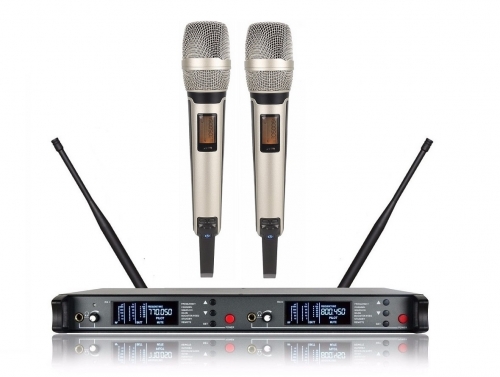 Bolymic 8200 UHF Professional Diversity 200 Channel Wireless Microphone Vocal Microphone 2 Dynamic SKM9000 Handheld Microphone Silver