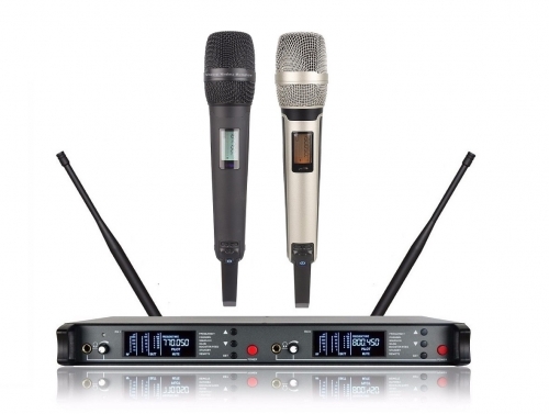 Bolymic 8200 UHF Professional Diversity 200 Channel Wireless Microphone Vocal Microphone 2 Dynamic SKM9000 Black Silver Handheld Microphone Black