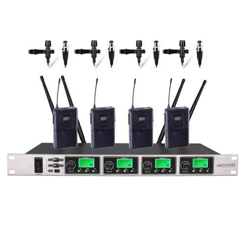 Bolymic 5400 Wireless Microphone System Pro 4-Channel UHF Cordless Mic Set with 4 Lavalier mics