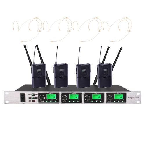 Bolymic 5400 Wireless Microphone System Pro 4-Channel UHF Cordless Mic Set with 4 Headset mics