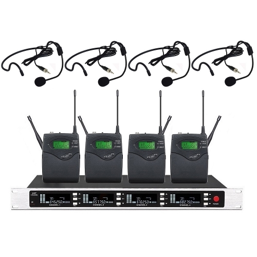 Bolymic BL6400 Professional True Diversity 4 Channels UHF Wireless Microphone System for Stage Performance Singing 4 Wireless Microphone Headset