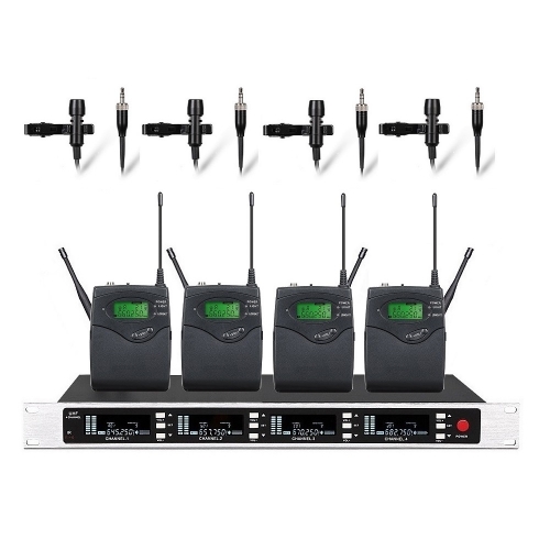 Bolymic BL6400 Professional True Diversity Four Channels UHF Wireless Microphone System for Stage Performance Singing 4 Lavalier microphone