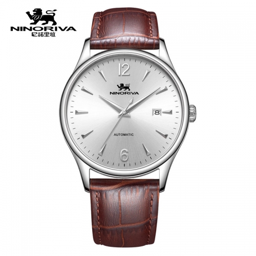Men Mechanical Watch Automatic Watch with Leather Strap