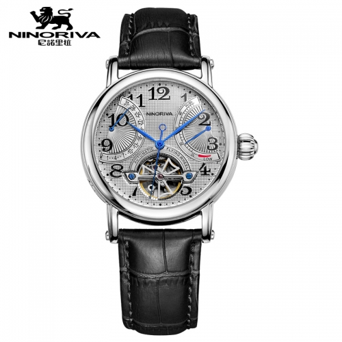 Multifunctional Hollow Fashion Mechanical Men Watch with Leather Band