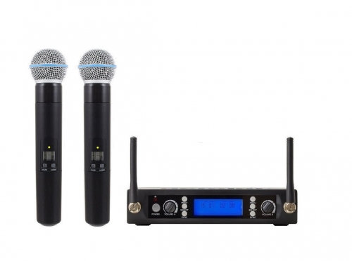Bolymic UHF Dual Wireless Vocal Microphone System Dynamic Cardioid Handheld Cordless Mike Set Karaoke Stage Theater Church Conference