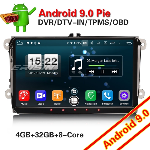 Erisin ES7791V 9"Android 9.0 DAB+ Autoradio GPS Radio para VW Passat CC Seat Golf Tiguan Touran 4G