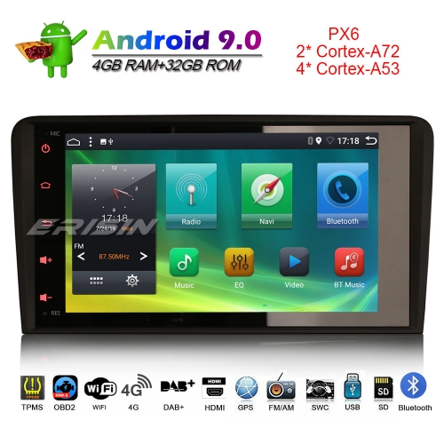 Erisin ES6273A Android 9.0 Car Stereo DAB+ 4G GPS Radio AUDI A3 S3 RS3 RNSE-PU Canbus OBD CAM-IN
